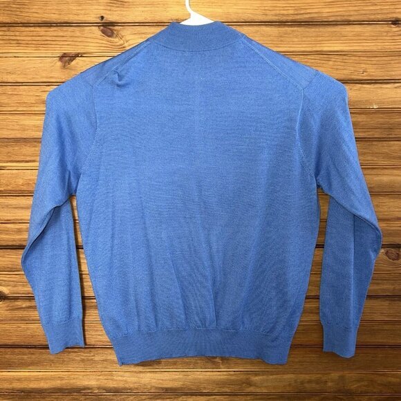 Peter Millar Sweater Men XL Merino Wool Silk Blend Quarter Zip Blue Leather Trim - Picture 3 of 9
